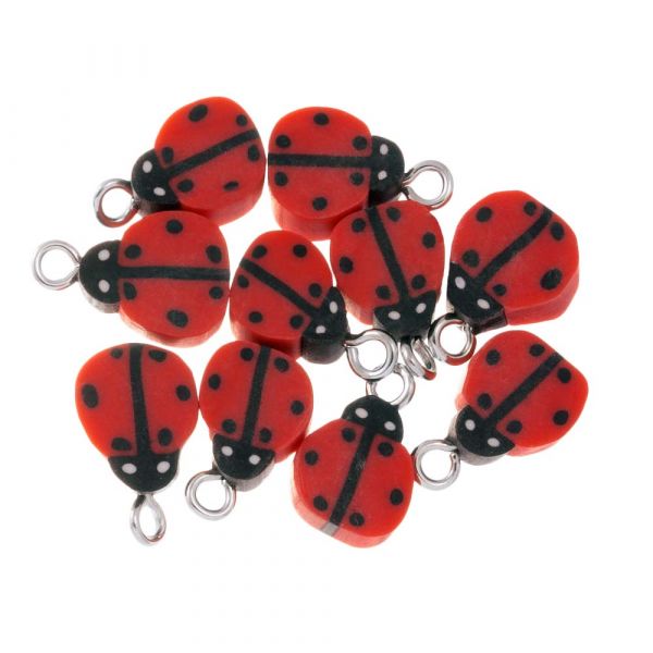 Breloque en Polym re Coccinelle 14 X 9 X 4.5 mm Red Black 10