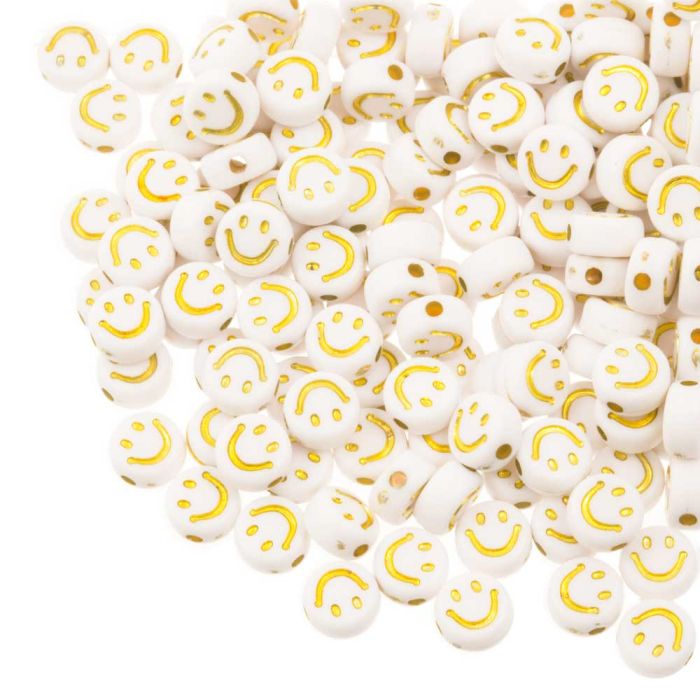 Perles Acryliques Smiley (7 x 3.5 mm) White-Gold (50 pièces) Perles Acryliques Smiley (7 x 3.5 mm) White-Gold (50 pièces)