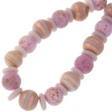 Mélange de Perles en Verre (3 - 10 x 9 - 11 mm) Pink Copper Streak Matt (28 pièces)