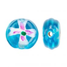 Perles en Verre Lampwork Fleur (10 x 12 x 6 mm) Aqua Blue (5 pièces)