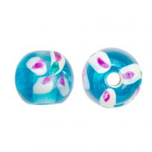 Perles en Verre Lampwork Fleur (8 x 9 mm) Aqua Blue (5 pièces)