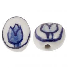 Perles en Céramique Delft Bleu Ovale (16 x 13 x 8 mm) White-Blue (4 pièces)