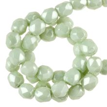 Perles Facettes Polies au Feu Tchèques (3 mm) Chalk White Mint Luster (50 pièces)