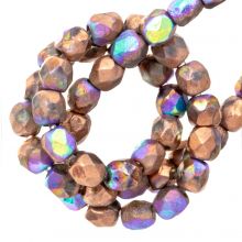 Perles Facettes Polies au Feu Tchèques (3 mm) Crystal Etched Glittery Bronze (50 pièces)
