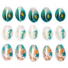 Perles Coquillage Cauris Impression de Plage (18 - 23 x 13 - 14 x 6 - 8 mm) Mix Color (15 pièces)