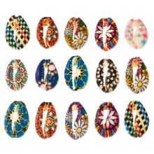 Perles Coquillage Cauris Imprimé Floral (18 - 23 x 13 - 14 x 6 - 8 mm) Mix Color (15 pièces)