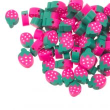 Perles en Polymère Fraise (12 x 8 x 5 mm) Pink / Green (30 pièces)