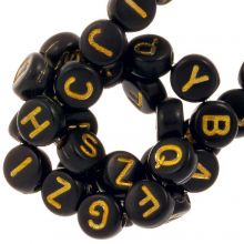 Mélange de Perles Lettres Alphabet Acryliques (7 x 3 mm) Black-Gold (200 pièces)