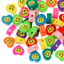 Perles Smiley  en Polymère Coeur (9 - 10 x 4.5 mm) Mix Color (50 pièces)
