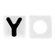 Perles Lettres Alphabet Acryliques Y (7 x 7 mm) White-Black (50 pièces)