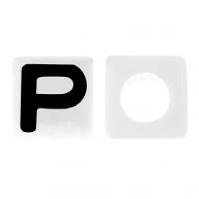 Perles Lettres Alphabet Acryliques P (7 x 7 mm) White-Black (50 pièces)
