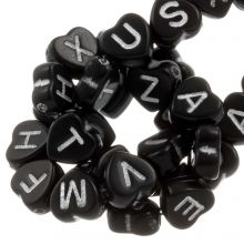 Mélange de Perles Lettres Alphabet Coeur Acryliques  (7 x 7 mm) Black-White (200 pièces)