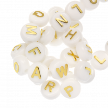 Mélange de Perles Lettres Alphabet Acryliques (10 x 6 mm) White-Gold (100 pièces)