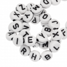 Mélange de Perles Lettres Alphabet Complet Acryliques (7 x 4 mm) White-Black (26 x 5 lettres)