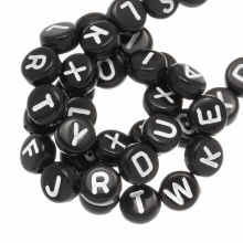 Mélange de Perles Lettres Alphabet Complet Acryliques (7 x 4 mm) Black-White (26 x 5 lettres)