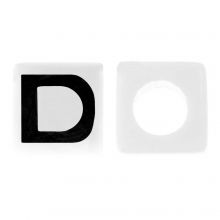 Perles Lettres Alphabet Acryliques D (7 x 7 mm) White-Black (50 pièces)
