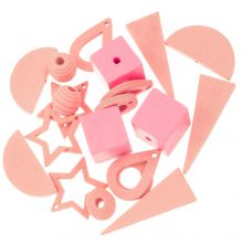 Mélange de Pendentifs & Perles en Bois (14 -  39  x 11 - 12 mm) Pink (21 pièces)