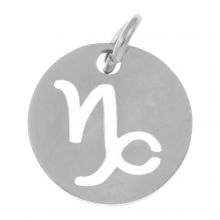 Pendentif Signe du Zodiaque Capricorne  Acier Inoxydable (12 mm) Argent Antique (1 pièce)