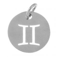 Pendentif Signe du Zodiaque Gémeaux Acier Inoxydable (12 mm) Argent Antique (1 pièce)