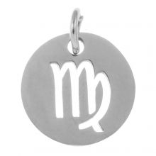 Pendentif Signe du Zodiaque Vierge  Acier Inoxydable (12 mm) Argent Antique (1 pièce)