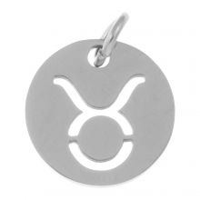 Pendentif Signe du Zodiaque Taureau Acier Inoxydable (12 mm) Argent Antique (1 pièce)