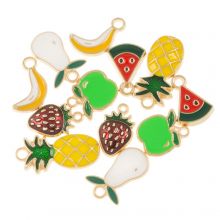 Mélange de Breloques Émaillés Fruit (16.5 - 24 x 10 - 11.5 mm) Mix Color- Or (12 pièces)