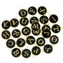 Breloque Lettres Alphabet A-Z Émaillée (14 x 12 x 2 mm) Black (26 pièces)