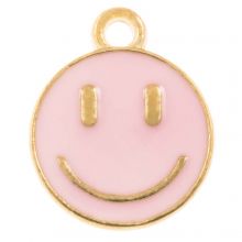 Breloque Émaillée Smiley (14.5 x 12 x 1.5 mm) Soft Pink (5 pièces)
