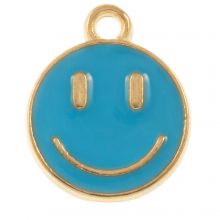 Breloque Émaillée Smiley (14.5 x 12 x 1.5 mm) Sky Blue (5 pièces)