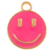 Breloque Émaillée Smiley (14.5 x 12 x 1.5 mm) Hot Pink (5 pièces)