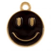 Breloque Émaillée Smiley (14.5 x 12 x 1.5 mm) Black (5 pièces)