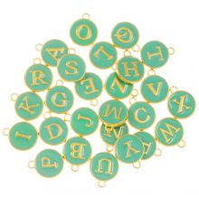 Breloque Lettres Alphabet A-Z Émaillée (14 x 12 x 2 mm) Turquoise (26 pièces)