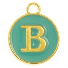 Breloque Lettre Alphabet B Émaillée (14 x 12 x 2 mm) Turquoise (1 pièce)
