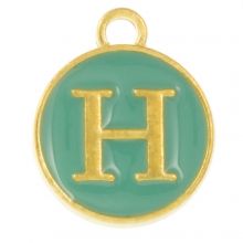 Breloque Lettre Alphabet H Émaillée (14 x 12 x 2 mm) Turquoise (1 pièce)