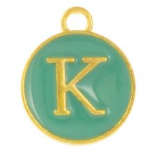 Breloque Lettre Alphabet K Émaillée (14 x 12 x 2 mm) Turquoise (1 pièce)