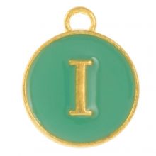 Breloque Lettre Alphabet I Émaillée (14 x 12 x 2 mm) Turquoise (1 pièce)