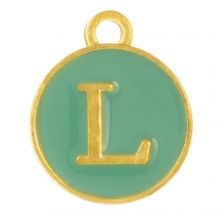 Breloque Lettre Alphabet L Émaillée (14 x 12 x 2 mm) Turquoise (1 pièce)