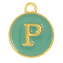 Breloque Lettre Alphabet P Émaillée (14 x 12 x 2 mm) Turquoise (1 pièce)