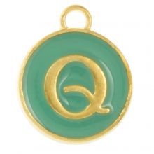Breloque Lettre Alphabet Q Émaillée (14 x 12 x 2 mm) Turquoise (1 pièce)