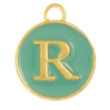 Breloque Lettre Alphabet R Émaillée (14 x 12 x 2 mm) Turquoise (1 pièce)