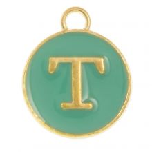 Breloque Lettre Alphabet T Émaillée (14 x 12 x 2 mm) Turquoise (1 pièce)
