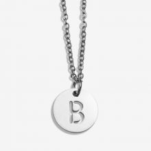 Collier Acier Inoxydable Lettre B (45 cm) Argent Antique  (1 pièce)