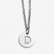 Collier Acier Inoxydable Lettre D (45 cm) Argent Antique (1 pièce)