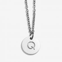 Collier Acier Inoxydable Lettre Q (45 cm) Argent Antique (1 pièce)