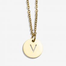 Collier Acier Inoxydable Lettre V (45 cm) Or (1 pièce)