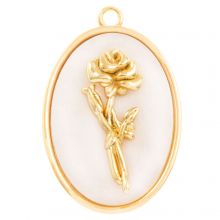 Pendentif Fleur de Naissance (Juin / Rose) Nacre - 18K Gold Plated (27 x 18 mm) 1 pièce