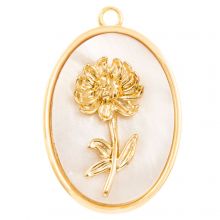 Pendentif Fleur de Naissance (Novembre / Chrysanthème) Nacre - 18K Gold Plated (27 x 18 mm) 1 pièce