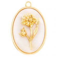 Pendentif Fleur de Naissance (Octobre / Souci) Nacre - 18K Gold Plated (27 x 18 mm) 1 pièce