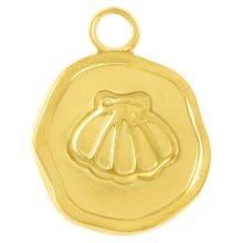 Breloque Acier Inoxydable Coquille (16.5 x 13 x 2 mm) 18K Gold Ion Plated (2 pièces)