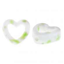 Perles en Céramique Coeur (12 x 13.5 x 5.5 mm) White - Green Spotted (3 pièces)